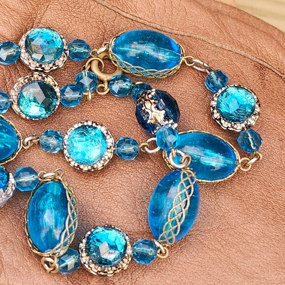 Vintage Mid-Century Extra Long Blue Beaded Flapper Style Necklace, AS IS - Picture 8 of 13